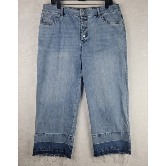Chico Wide Leg Crop Distress Hem Button Fly Jeans Women 14 - Picture 1 of 10